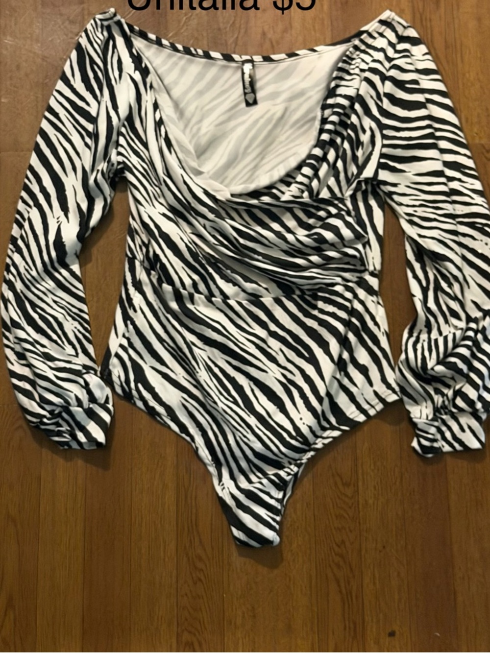 Zebra Print Draped Bodysuit - Black & White